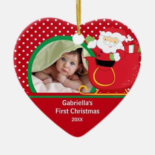 Baby's Eerste Kerstdag Foto Ornament Kerstman (Voorkant)
