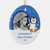 Baby's Eerste Kerstdag Foto Ornament Pinguïn (Rechts)