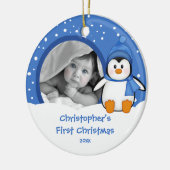Baby's Eerste Kerstdag Foto Ornament Pinguïn (Links)
