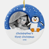 Baby's Eerste Kerstdag Foto Ornament Pinguïn (Achterkant)