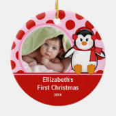 Baby's Eerste Kerstdag Foto Ornament Pinguïn (Achterkant)