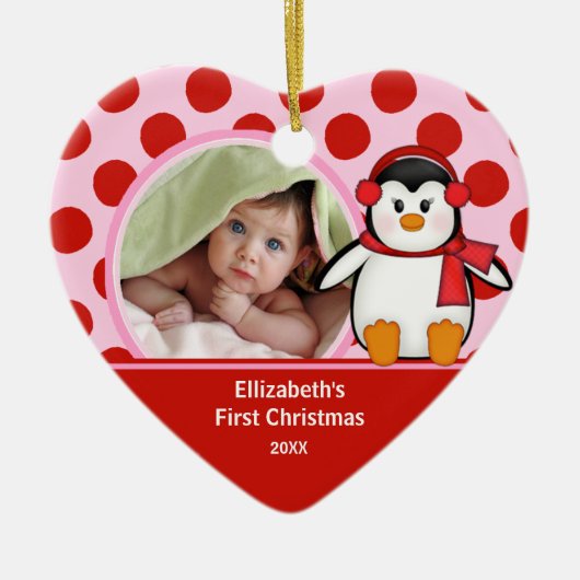 Baby's Eerste Kerstdag Foto Ornament Pinguïn (Voorkant)