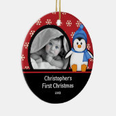 Baby's Eerste Kerstdag Foto Ornament Pinguïn (Rechts)