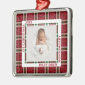 Baby's Eerste Kerstdag Foto Plaid Metalen Ornament (Links)