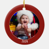 Baby's Eerste Kerstdag Gepersonaliseerde Foto en D Keramisch Ornament (Achterkant)