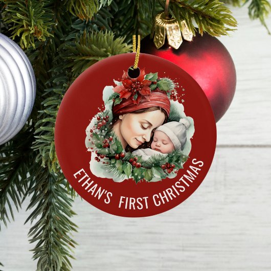 Baby's Eerste Kerstdag Gepersonaliseerde Foto en D Keramisch Ornament