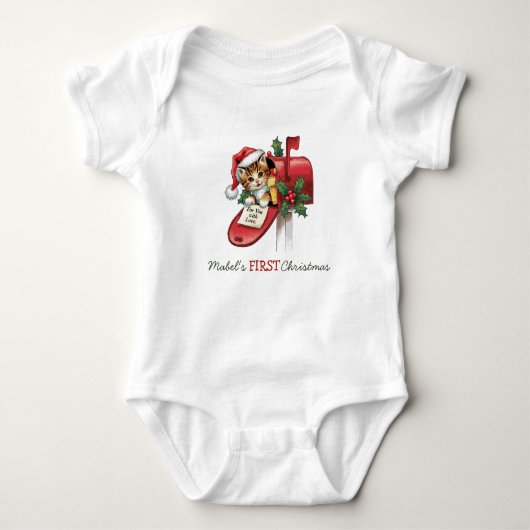 Baby's Eerste Kerstdag Kitten Brievenbus  Romper (Voorkant)