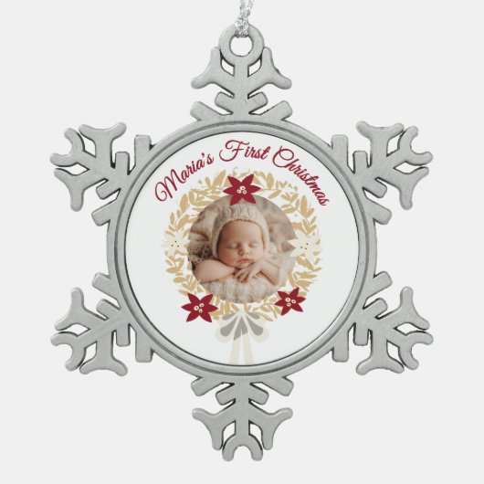 Baby's Eerste Kerstdag Sneeuwvlok Foto Ornament (Voorkant)