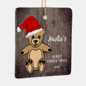 Baby's Eerste Kerstdag Teddy Bear Santa Hat Keramisch Ornament (Rechts)