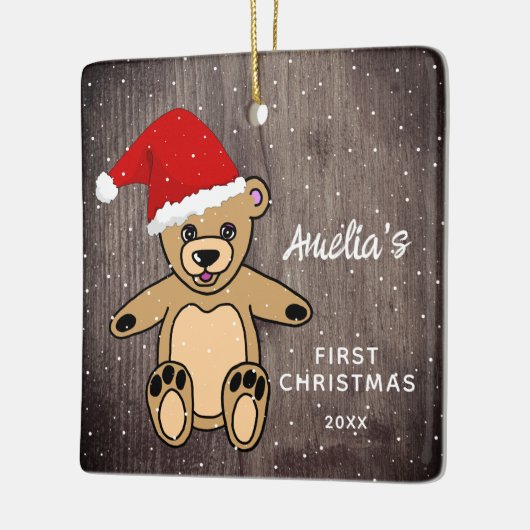 Baby's Eerste Kerstdag Teddy Bear Santa Hat Keramisch Ornament (Links)