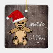 Baby's Eerste Kerstdag Teddy Bear Santa Hat Keramisch Ornament (Achterkant)