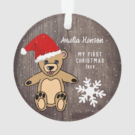 Baby's Eerste Kerstdag Teddy Bear Santa Hat Ornament (achterkant)
