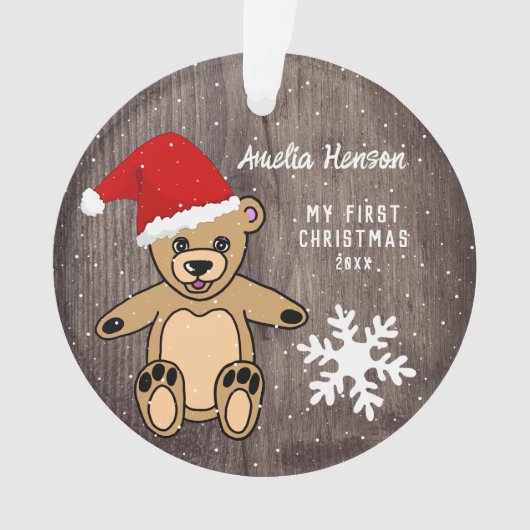 Baby's Eerste Kerstdag Teddy Bear Santa Hat Ornament (voorkant)