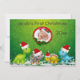 Baby's eerste kerstdinosaurussen Fotokaart Feestdagenkaart