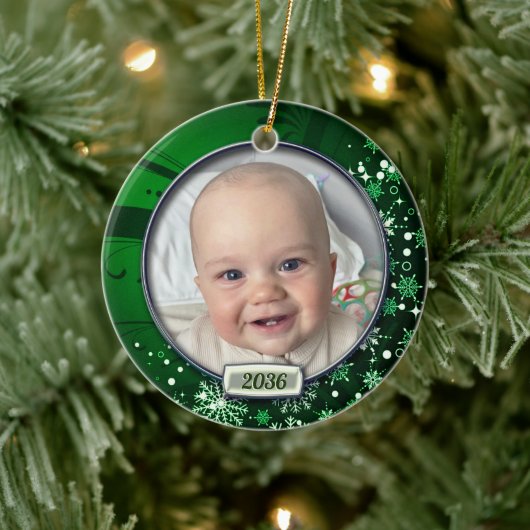 Baby's Eerste Kerstdisfoto Frame Keramisch Ornament (Boom)