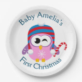 Baby's eerste kerstdomme roze trui papieren bordje (Voorkant)