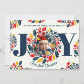 Baby's Eerste Kerstdriekleur JOY krans 2 Feestdagenkaart (Voorkant)