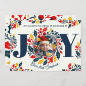 Baby's Eerste Kerstdriekleur JOY krans 2 Feestdagenkaart (Voorkant / Achterkant)