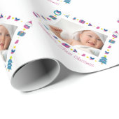 Baby's Eerste kerstfamilie Foto  Cadeaupapier (Rol Hoek)