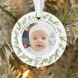 Baby's eerste kerstfeest 2 foto's groen ornament