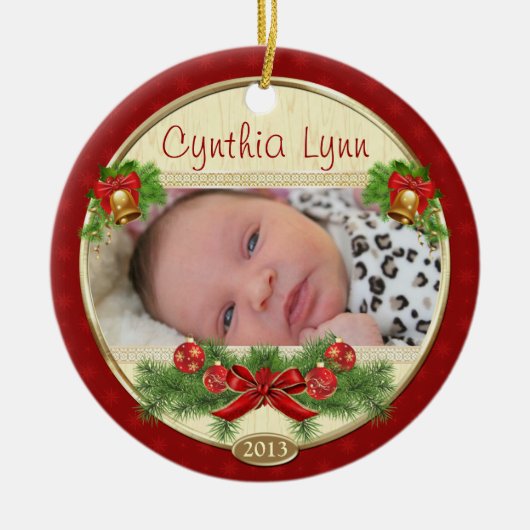 Baby's Eerste Kerstfeest Aangepast Foto Ornament (Voorkant)
