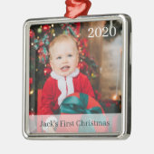 Baby's Eerste Kerstfeest Aangepast Foto Ornament (Links)