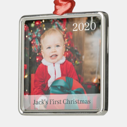 Baby's Eerste Kerstfeest Aangepast Foto Ornament (Links)