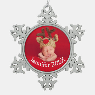 Baby's eerste kerstfeest Aangepaste foto Keepasje Tin Sneeuwvlok Ornament