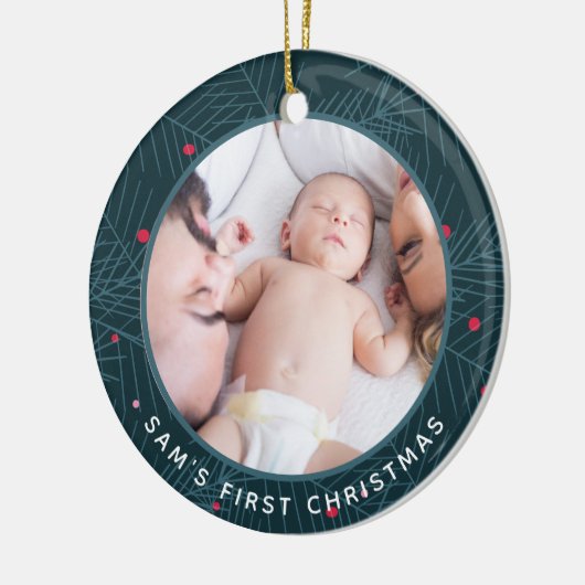 Baby's eerste kerstfeest Aangepaste foto Modern Sp Keramisch Ornament (Links)