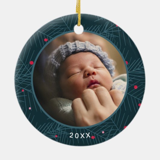 Baby's eerste kerstfeest Aangepaste foto Modern Sp Keramisch Ornament (Achterkant)