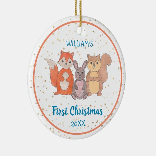 Baby's Eerste Kerstfeest Aangepaste Fotospoelen Keramisch Ornament (Rechts)