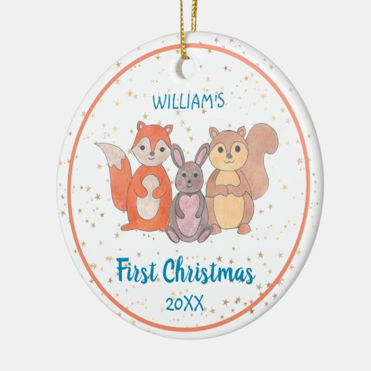 Baby's Eerste Kerstfeest Aangepaste Fotospoelen Keramisch Ornament (Links)