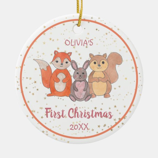 Baby's Eerste Kerstfeest Aangepaste Fotospoelen Keramisch Ornament (Voorkant)