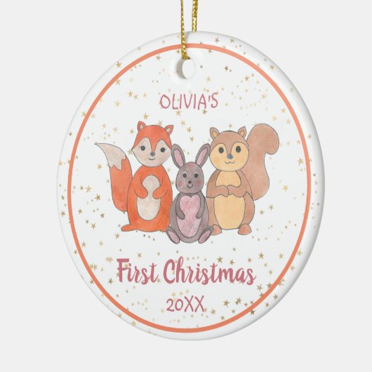 Baby's Eerste Kerstfeest Aangepaste Fotospoelen Keramisch Ornament (Links)
