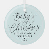 Baby's eerste kerstfeest Aangepaste naam Blauwe Ke Glas Ornament (Voorkant)