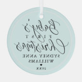 Baby's eerste kerstfeest Aangepaste naam Blauwe Ke Glas Ornament (Achterkant)