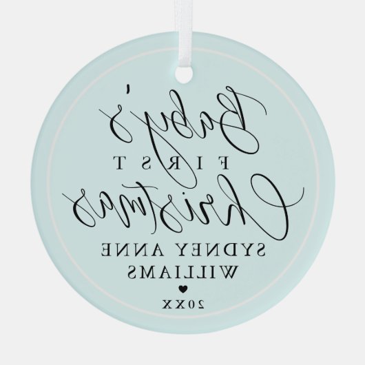 Baby's eerste kerstfeest Aangepaste naam Blauwe Ke Glas Ornament (Achterkant)