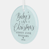 Baby's eerste kerstfeest Aangepaste naam Blauwe Ke Glas Ornament (Voorkant links)