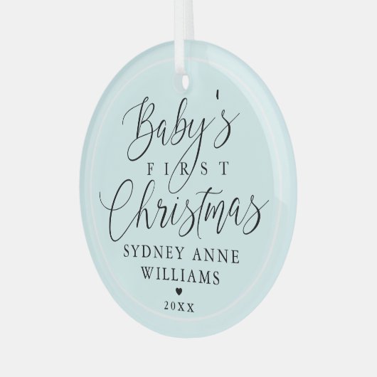 Baby's eerste kerstfeest Aangepaste naam Blauwe Ke Glas Ornament (Voorkant links)