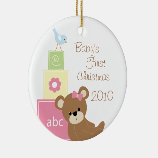 Baby's Eerste Kerstfeest Beer Blokken Cirkelversie Keramisch Ornament (Rechts)