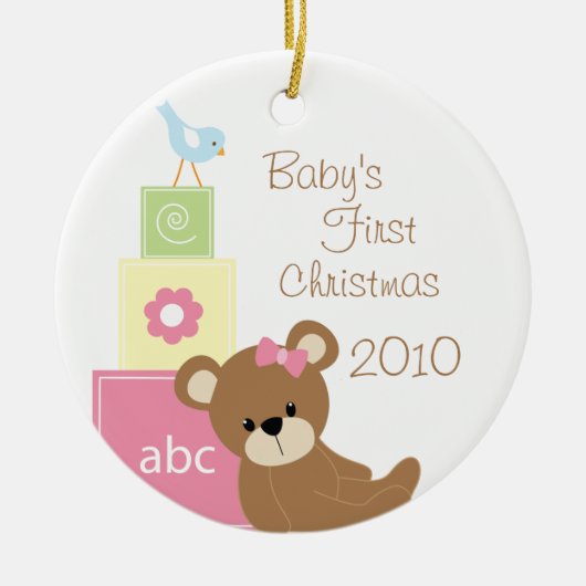 Baby's Eerste Kerstfeest Beer Blokken Cirkelversie Keramisch Ornament (Voorkant)