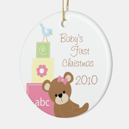 Baby's Eerste Kerstfeest Beer Blokken Cirkelversie Keramisch Ornament (Links)