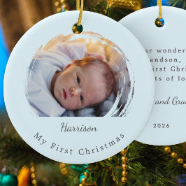 Baby's eerste kerstfeest blauw elegant foto-aanden keramisch ornament