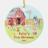 Baby's Eerste Kerstfeest Boerderij Vrienden 2 Side Keramisch Ornament (Voorkant)