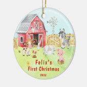 Baby's Eerste Kerstfeest Boerderij Vrienden 2 Side Keramisch Ornament (Links)