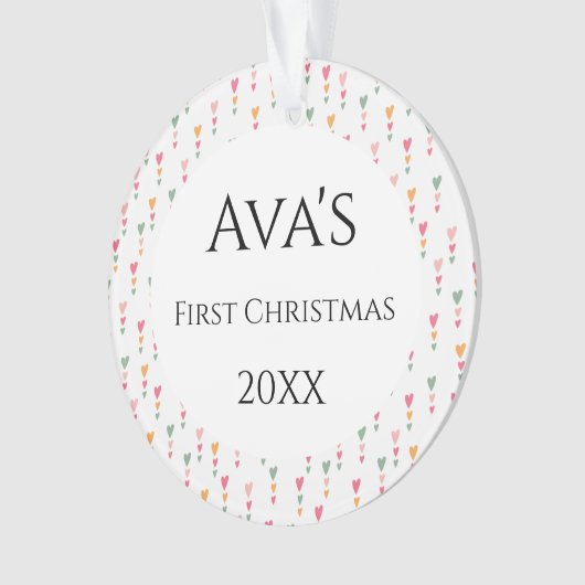 Baby's eerste kerstfeest Boho Love Hearts Name Ornament (voorkant)