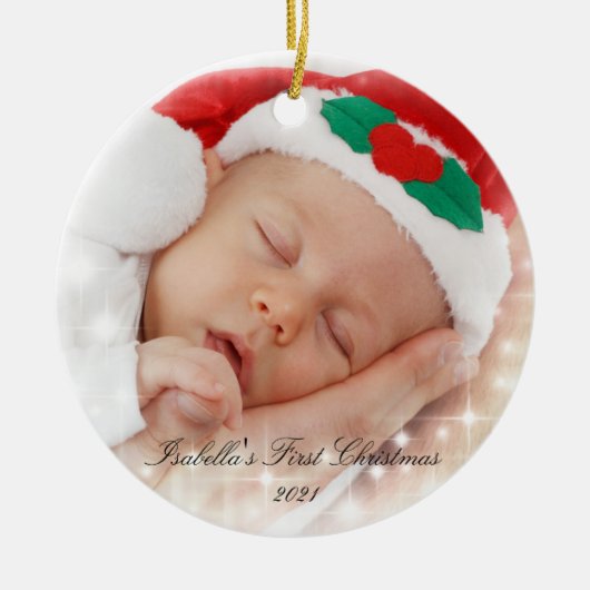 Baby's eerste kerstfeest, dubbelzijdige foto keramisch ornament (Voorkant)