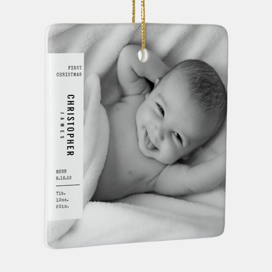 Baby's eerste kerstfeest Eenvoudige moderne fotoke Keramisch Ornament (Rechts)