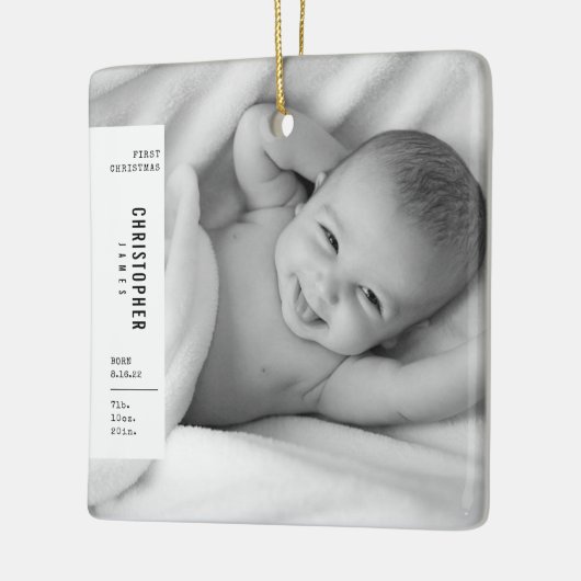 Baby's eerste kerstfeest Eenvoudige moderne fotoke Keramisch Ornament (Links)