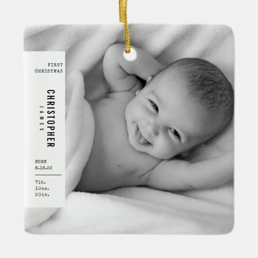Baby's eerste kerstfeest Eenvoudige moderne fotoke Keramisch Ornament (Voorkant)